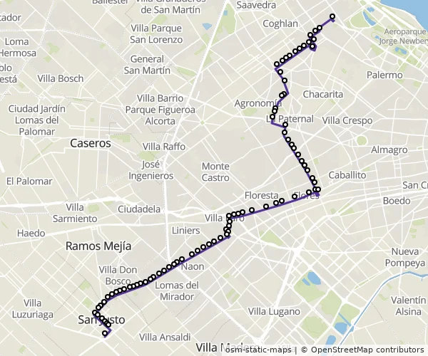 Mapa do itinerário da linha