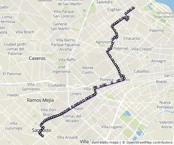 Mapa do itinerário da linha