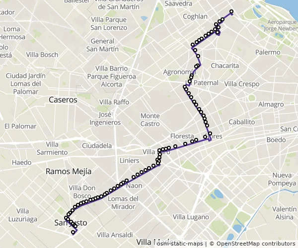 Mapa do itinerário da linha