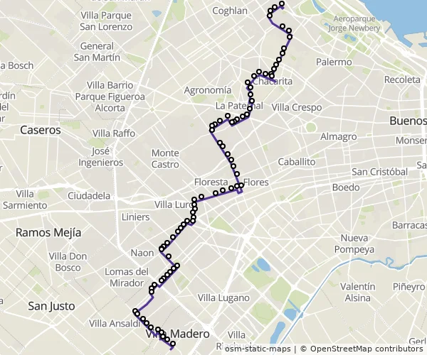 Mapa do itinerário da linha
