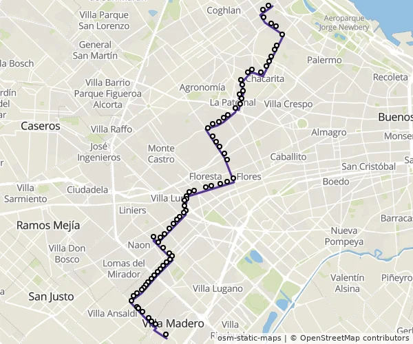 Mapa do itinerário da linha