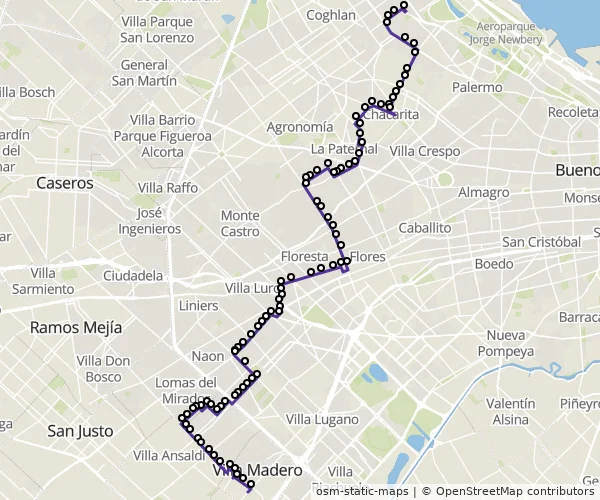 Mapa do itinerário da linha