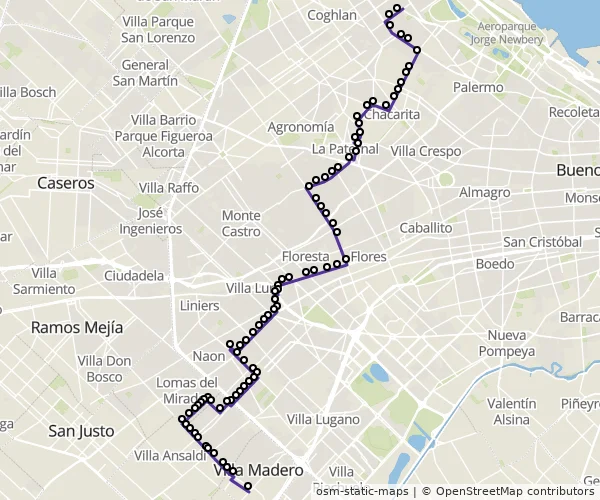 Mapa do itinerário da linha