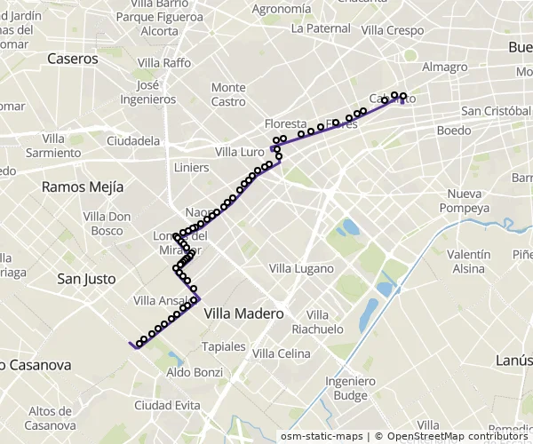 Mapa do itinerário da linha