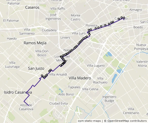 Mapa do itinerário da linha