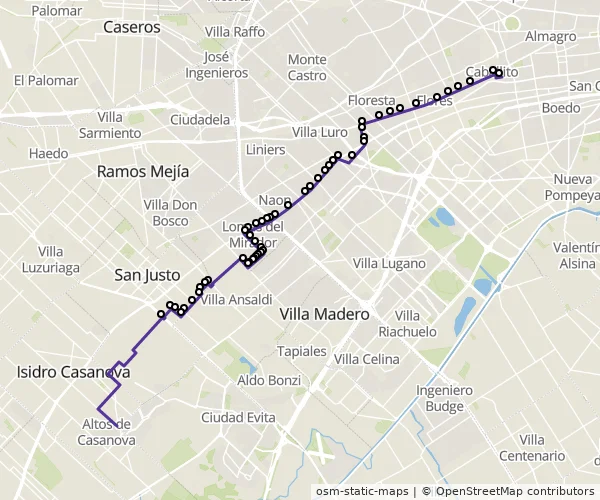 Mapa do itinerário da linha
