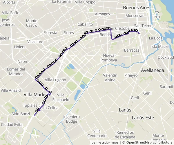 Mapa do itinerário da linha