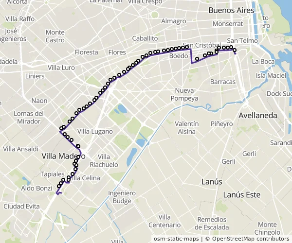 Mapa do itinerário da linha