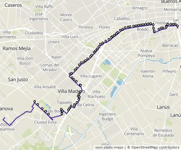 Mapa do itinerário da linha