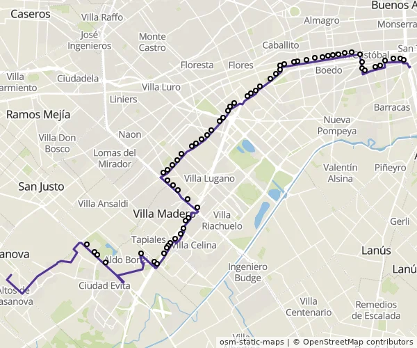 Mapa do itinerário da linha
