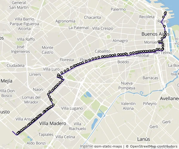 Mapa do itinerário da linha