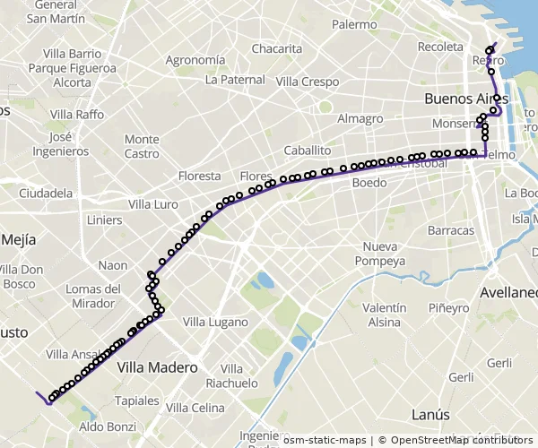Mapa do itinerário da linha