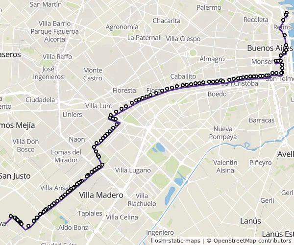 Mapa do itinerário da linha