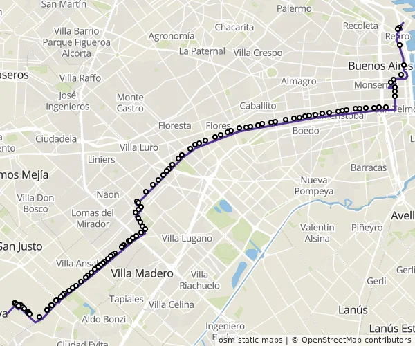 Mapa do itinerário da linha