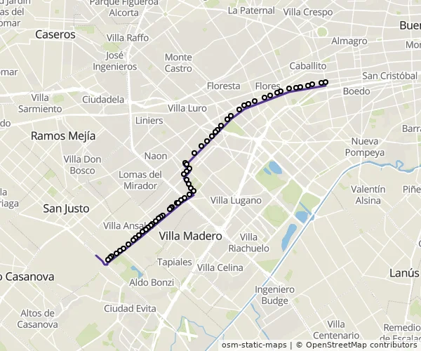Mapa do itinerário da linha