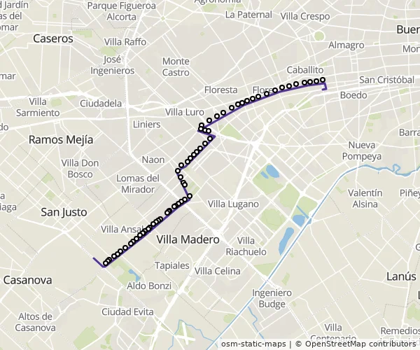 Mapa do itinerário da linha