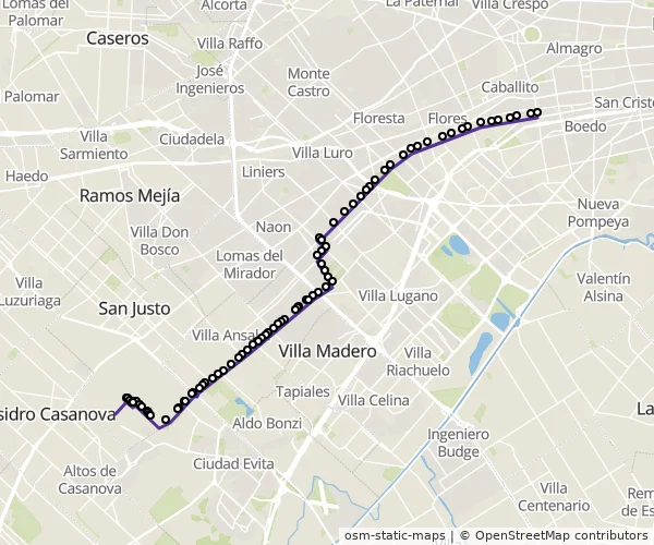 Mapa do itinerário da linha