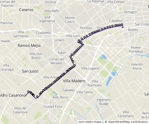 Mapa do itinerário da linha