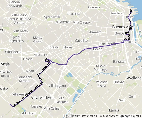 Mapa do itinerário da linha