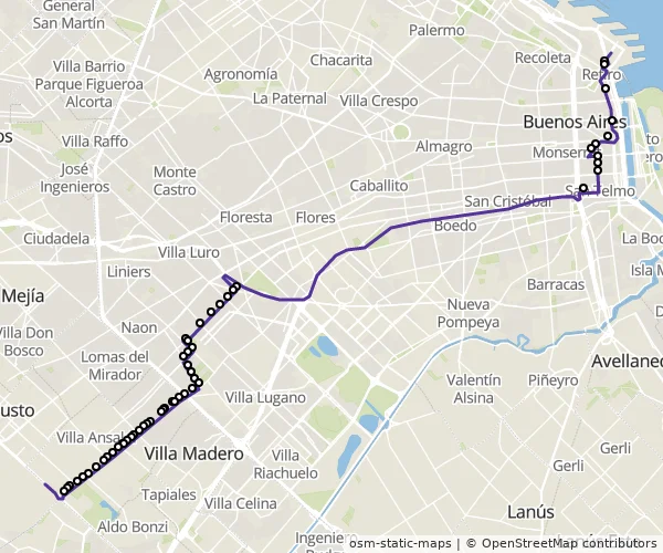 Mapa do itinerário da linha