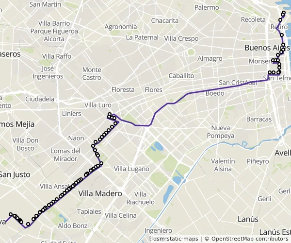 Mapa do itinerário da linha