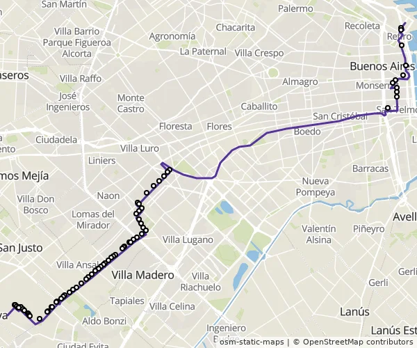 Mapa do itinerário da linha