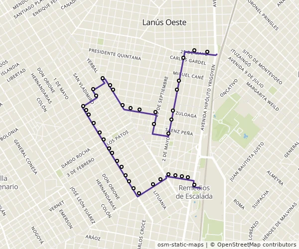 Mapa do itinerário da linha