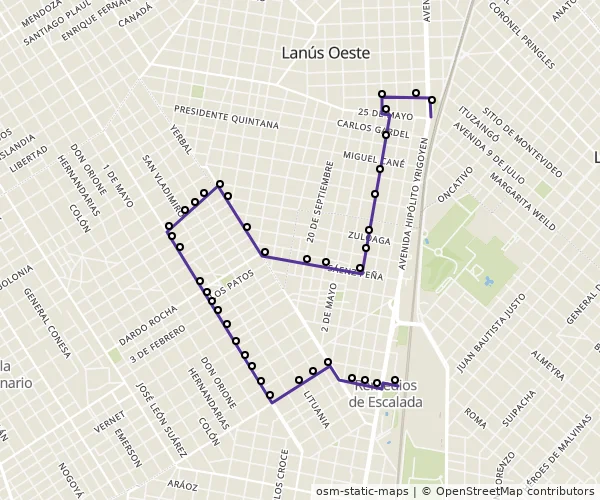 Mapa do itinerário da linha