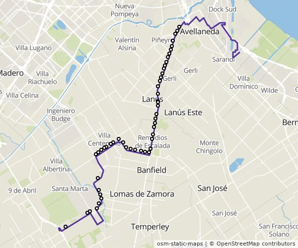 Mapa do itinerário da linha