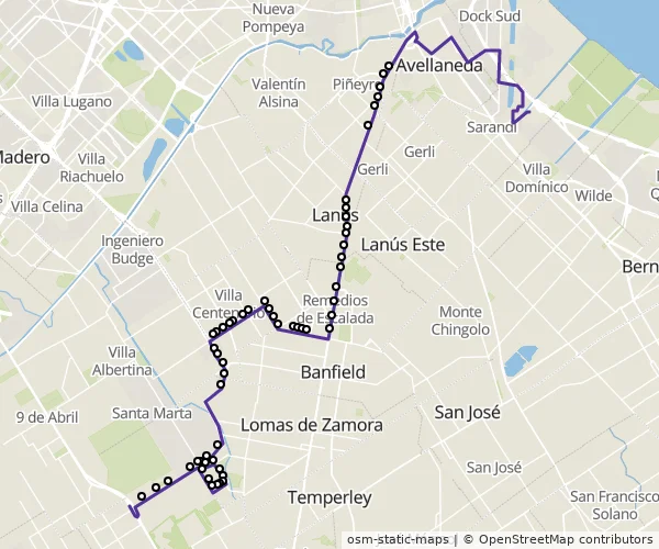 Mapa do itinerário da linha