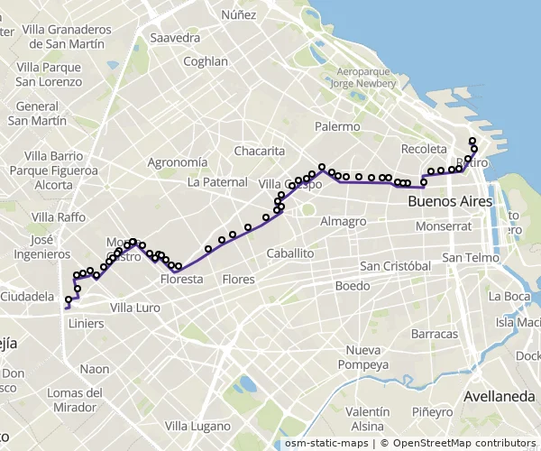 Mapa do itinerário da linha