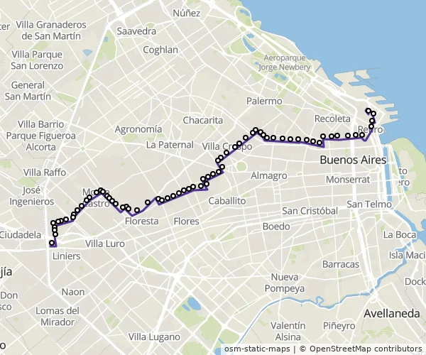 Mapa do itinerário da linha
