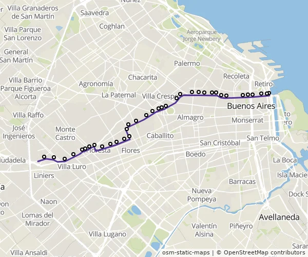 Mapa do itinerário da linha