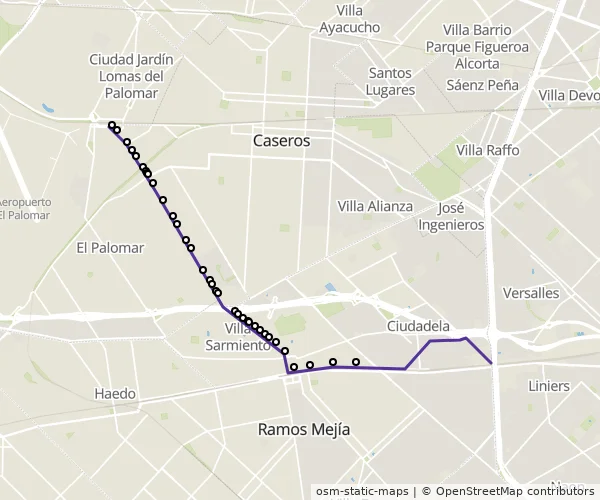Mapa do itinerário da linha