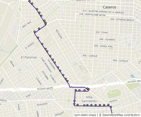 Mapa do itinerário da linha