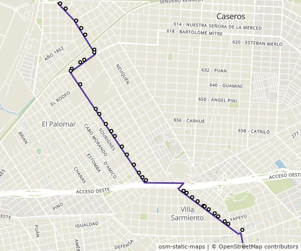 Mapa do itinerário da linha