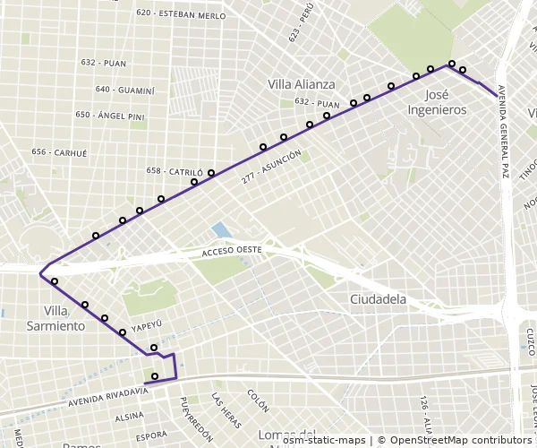 Mapa do itinerário da linha