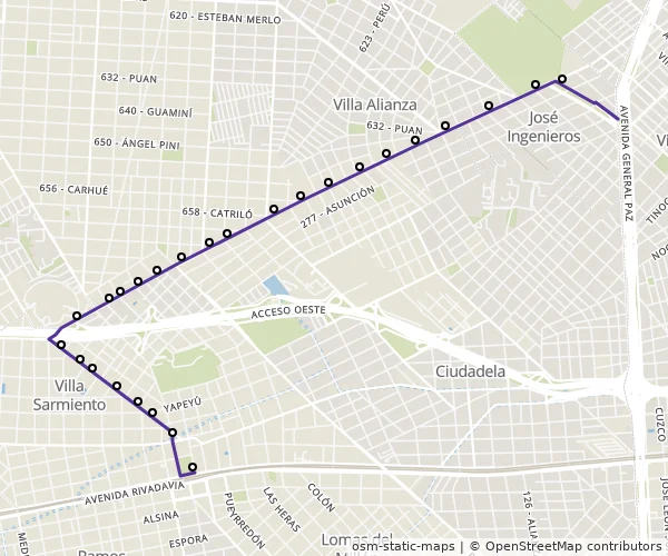 Mapa do itinerário da linha