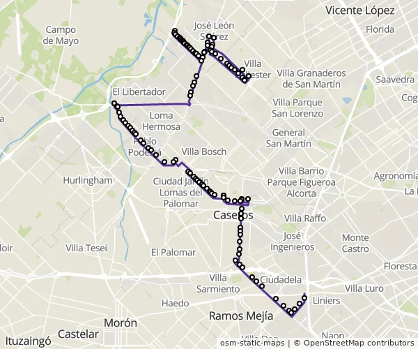 Mapa do itinerário da linha