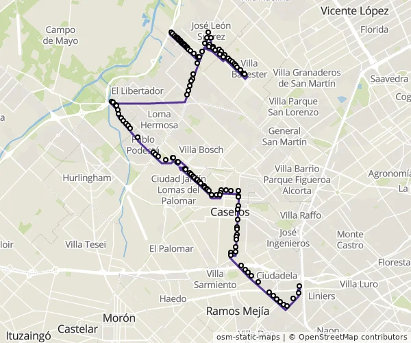 Mapa do itinerário da linha