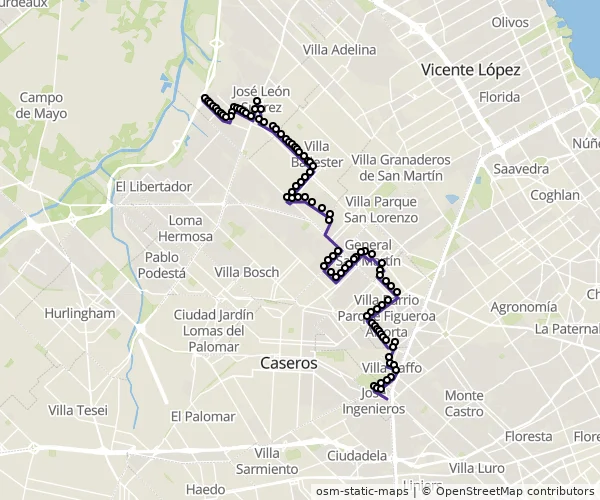 Mapa do itinerário da linha