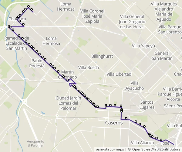 Mapa do itinerário da linha