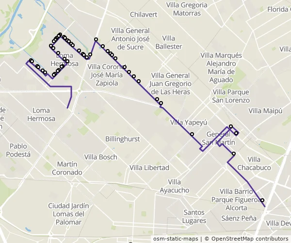 Mapa do itinerário da linha