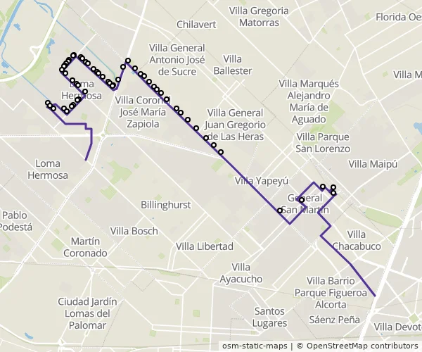 Mapa do itinerário da linha