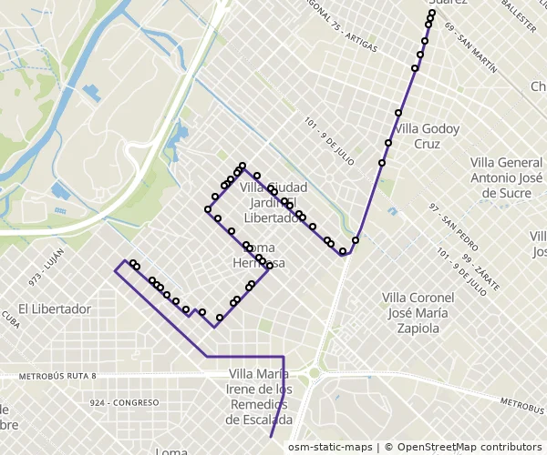 Mapa do itinerário da linha