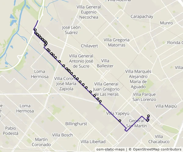 Mapa do itinerário da linha