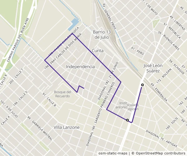 Mapa do itinerário da linha