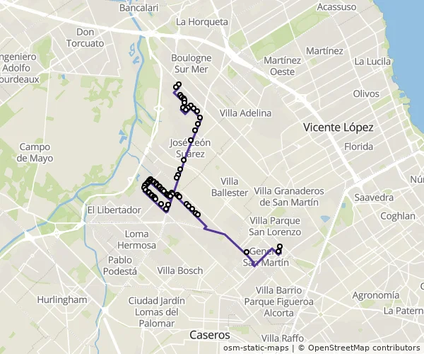 Mapa do itinerário da linha