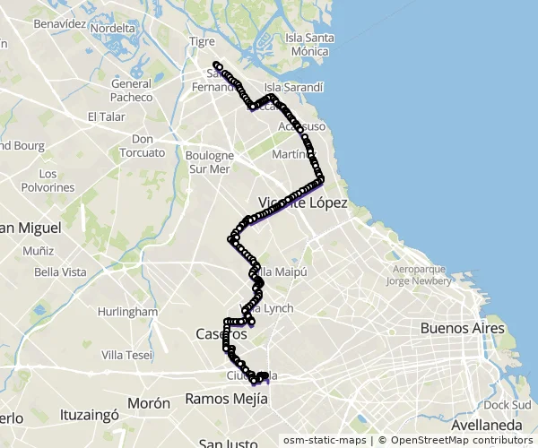 Mapa do itinerário da linha