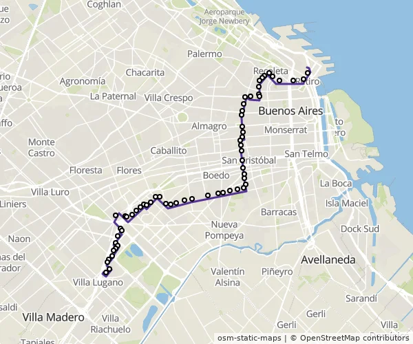 Mapa do itinerário da linha
